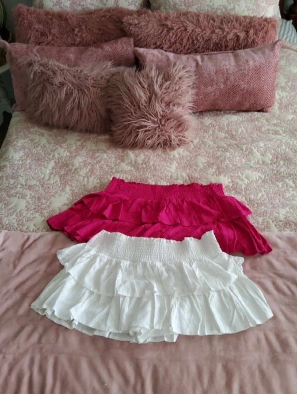 No Boundaries Girls Tiered Ruffle Skirts - Hot Pink and White